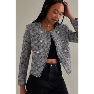 Anthropologie Maeve Double Breasted Tweed Jacket size 4 Blue